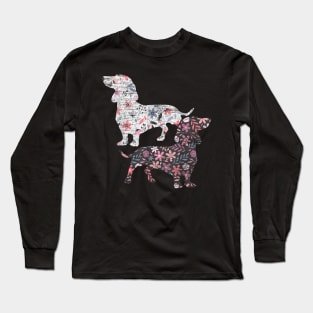 Dachshund Floral Pattern Grunge Style Long Sleeve T-Shirt